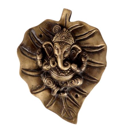 Brass Ganesha On Leaf Wall Hanging