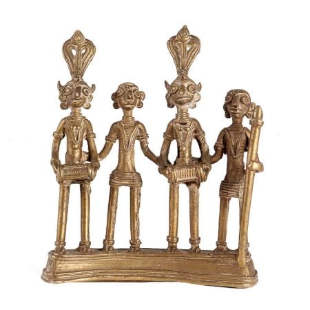 Folk Art Brass Figurines With Tribal Dance Themes