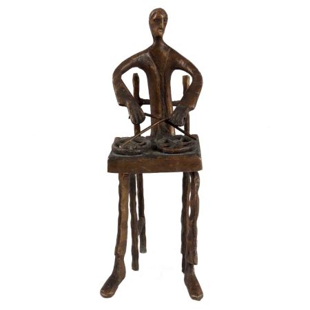 Brass Tribal Man Playing Drums Figurine