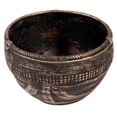 Brass Dhokra Rice Measuring Pot In Dark Finish