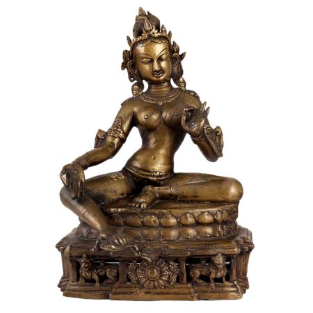 Brass Sitting Tara Statue In Antique Finish