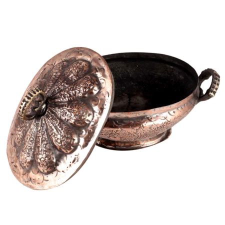 Copper Rice Bowl With Lid And Handles