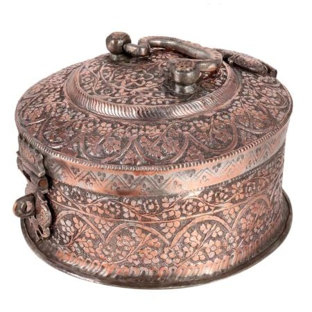 Mughal Round Copper Box with Lid from India