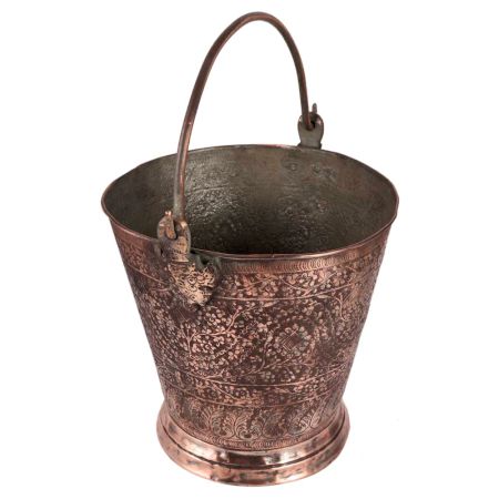Kashmiri Repouse Work Copper Bucket With Handle
