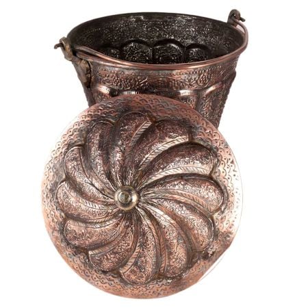 Bucket And Lid With Copper Floral Design