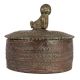 Brass Round Carved Tikka Box With Dog Figurine