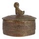 Brass Round Carved Tikka Box With Dog Figurine