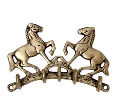 Brass Five Hooks Holder and Hanger with Two Standing Horses