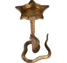 Golden Brass Naga Cobra Five Wick Oil Lamp