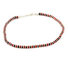 Anklet in 92.5 Sterling Silver (Payal) with Black and Red Crystal Beads