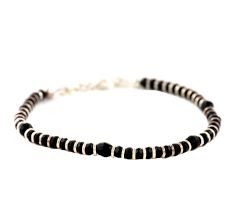 92.5Â Sterling Silver Bracelet with Black Beads or Crystal