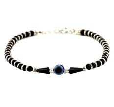 92.5 Sterling Silver Evil Eye Black Bead Crystal Bracelet