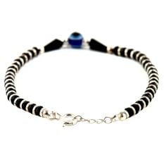 92.5 Sterling Silver Evil Eye Black Bead Crystal Bracelet