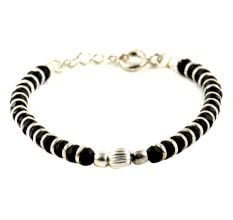 92.5 Sterling Silver Bracelet Crystal Black Bead And Silver Ball Charm