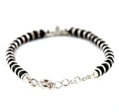 92.5 Sterling Silver Bracelet Crystal Black Bead And Silver Ball Charm