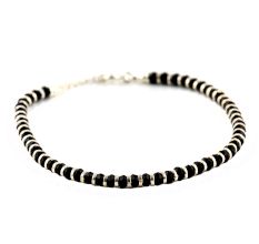 92.5 Black Beads Sterling Silver Adjustable Bracelet With Lock