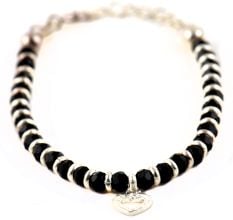 Adjustable Black Beads 92.5 Sterling Silver Bracelet Or Anklet