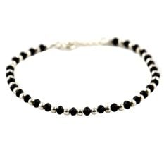 92.5 Sterling Silver Bracelet With Black Crystal Beads