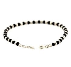 92.5 Sterling Silver Bracelet With Black Crystal Beads