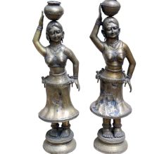 Brass Matka Lady Statue With Nice Black Finish In Pair