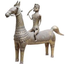 Brass Indian Dhokra Horse and Rider Statue