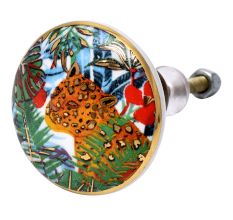 Tropical theme Jaguar Ceramic Cabinet Knobs with gold work