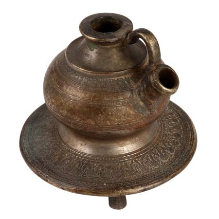 Old Brass Hookah Pot with Engraved Design