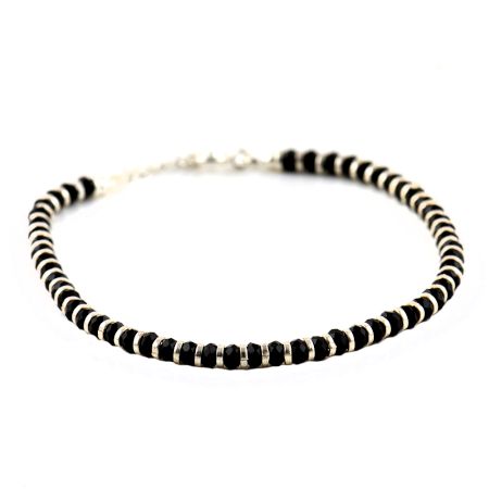 92.5 Black Beads Sterling Silver Adjustable Bracelet With Lock