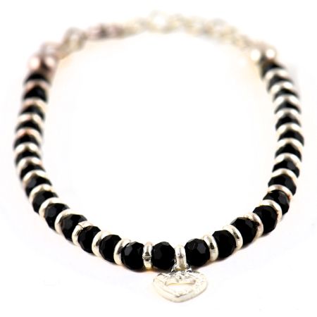 Adjustable Black Beads 92.5 Sterling Silver Bracelet Or Anklet