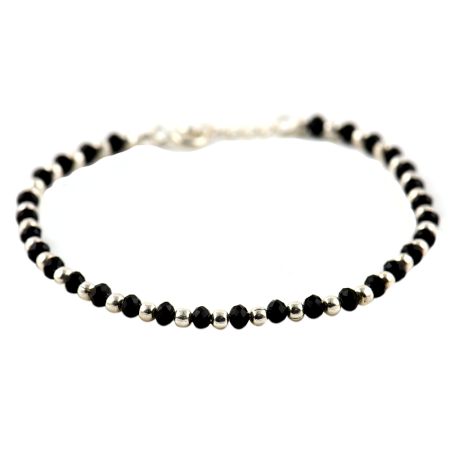 92.5 Sterling Silver Bracelet With Black Crystal Beads