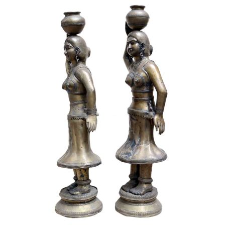Brass Matka Lady Statue With Nice Black Finish In Pair