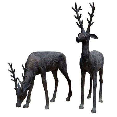 Standing Deer Statues in Brass In Pair