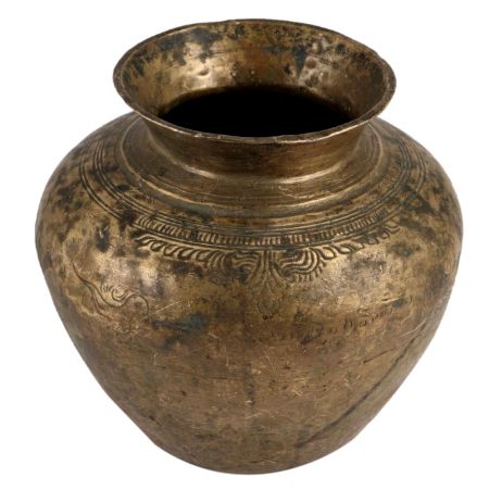 Brass Lota Or Water Pot With Engraved Design on Neck