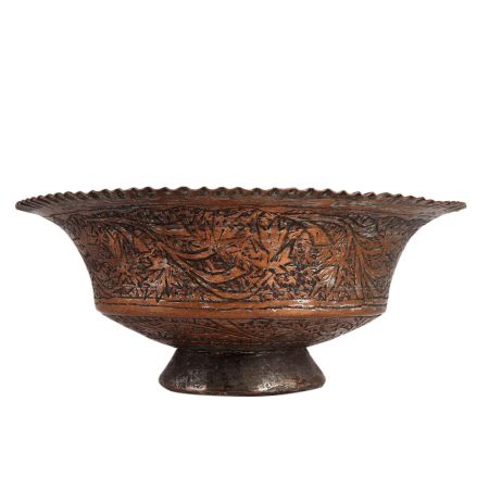 Kashmiri Art CopperÂ Bowl With Carved Leaves Design