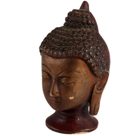 Brass Buddha Head Statue In Brown Finish