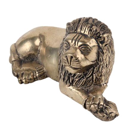 Handmade Golden Brass Sitting Lion Showpiece