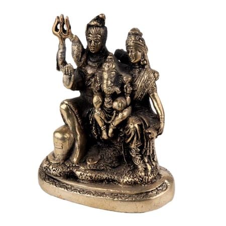 Handmade Golden Brass Shiv Parivar Statue