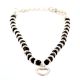 92.5 Sterling Silver Bracelet with Heart Charm and Black Beads
