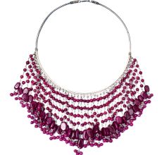 92.7 Sterling Silver Red Garnet Beaded Fringed Necklace