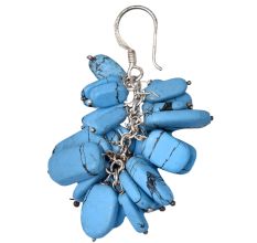 92.5 Sterling Silver Blue Turquoise Stone Cluster Drop Dangle Earrings