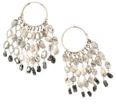 92.5 Sterling Silver Refreshing  Semi Precious Beaded Hoop Earring