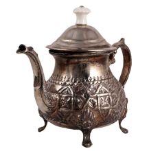 Embossed Brass Arabian Tea Pot In Nickel Plating