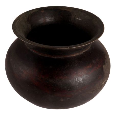Black Round Pot Or Matka In Dark Finish