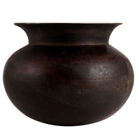 Black Round Pot Or Matka In Dark Finish