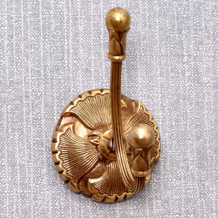 Antique Brass Hat And Coat Hook On Floral Base