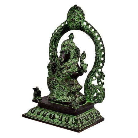 Brass Ganesha Statue In Green Finish And Arch