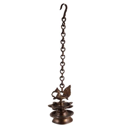 Brass Peacock Hanging Diya With Long Chain
