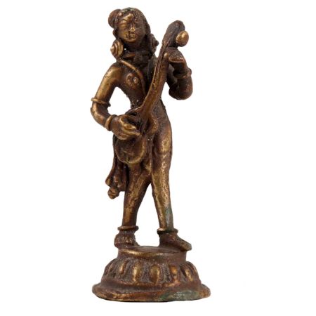 Brass Goddess Statue From Nepal In Brown Finish