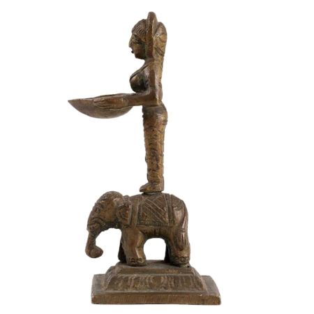 Brass Deep Lakshmi Oil Lamp on Elephant
