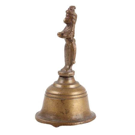 Handheld Brass Bhakti Bell with Lord Hanuman Finial